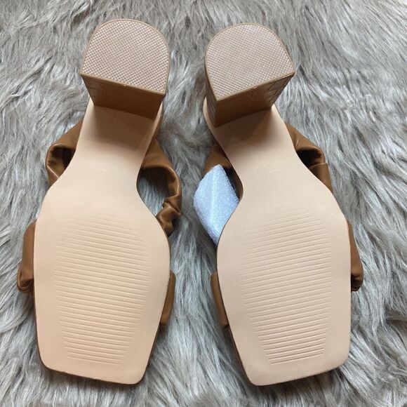 Coutgo Scrunch Stretch Strap Chunky Heeled Slip on Slides Backless Block Sandals - Picture 7 of 8